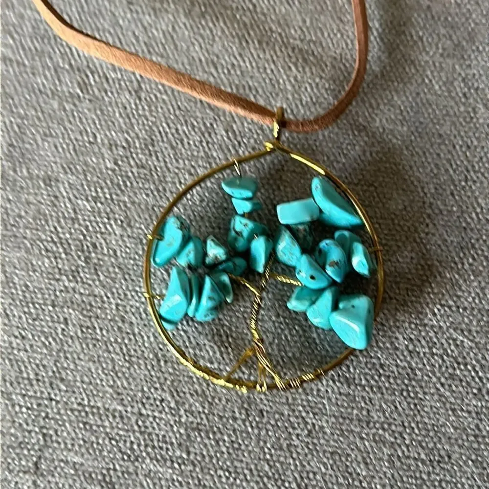 Turquoise “Tree of Life” Leather Necklace